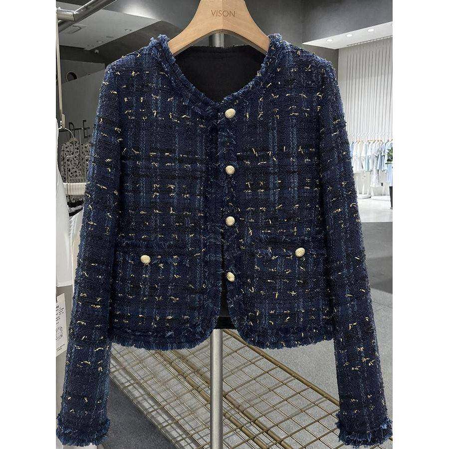 香港深蓝色百搭小香风短款外套女2025新款秋冬季轻奢精致潮流上衣,女装/女士精品,短外套,淘宝优惠券,粉丝福利购,淘宝优惠卷