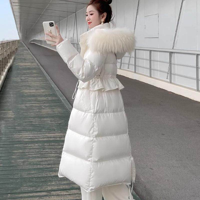 赵丽颖明星同款白色羽绒服女冬季新款大毛领抽绳中长款加厚外套潮