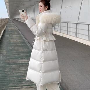 赵丽颖明星同款白色羽绒服女冬季新款大毛领抽绳中长款加厚外套潮