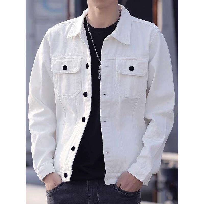 工装秋2025新款白色外套男男士修身牛仔大码夹克衣男款潮牌褂子