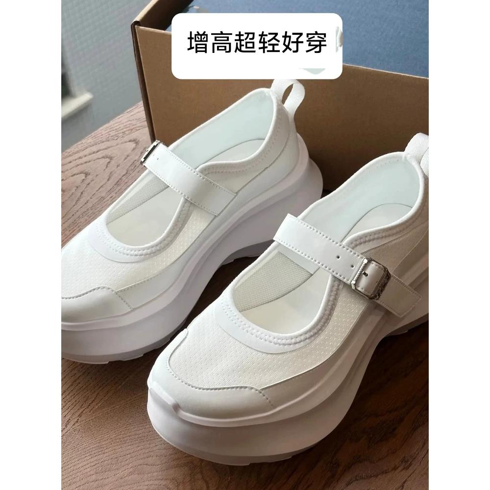 鼎版篙货 lisa同款超轻7厘米增高厚底玛丽珍女鞋一字扣小个子白鞋