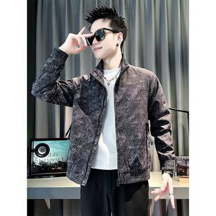 高端轻奢印花立领外套男款秋季2025新款超火痞帅风潮流飞行夹克