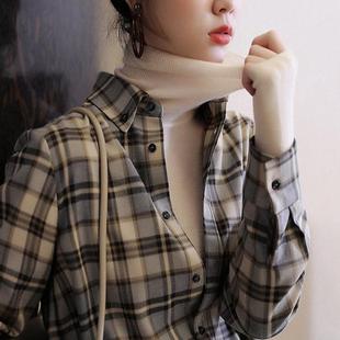 欧洲站格子衬衫女设计感小众新款2024年秋冬季复古潮宽松磨毛上衣
