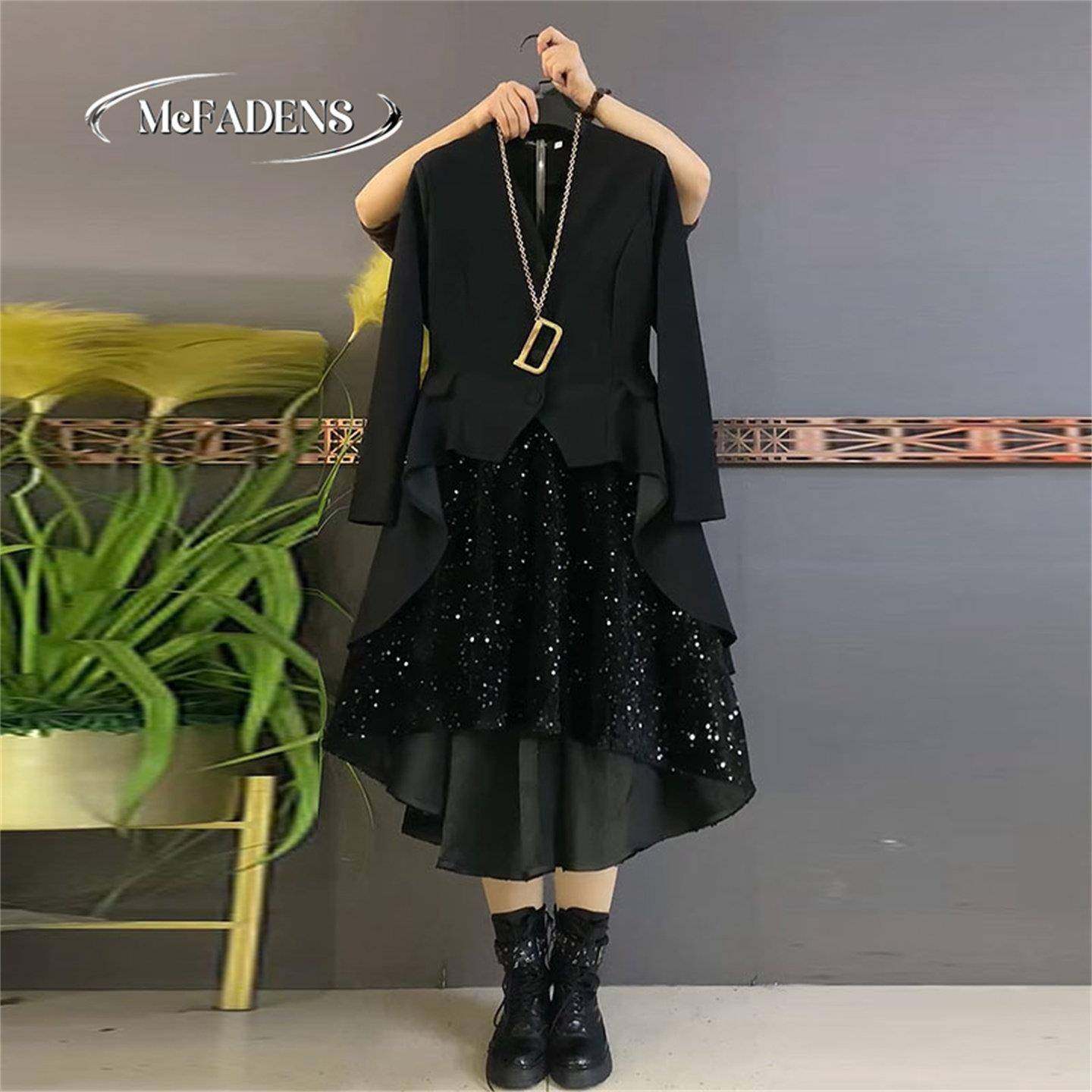 香港复古套装胖妹妹大码女装时尚中长上衣松紧腰亮片半身裙两件套,女装/女士精品,大码套装,淘宝优惠券,粉丝福利购,淘宝优惠卷