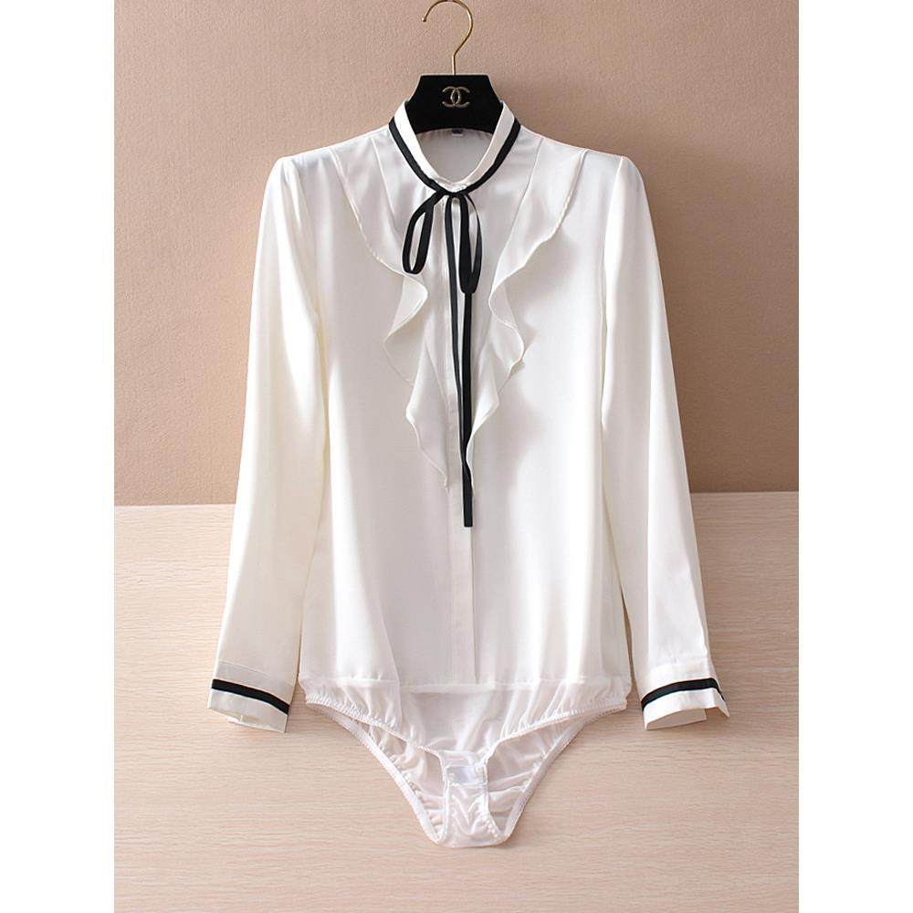 高档轻奢职业Ol白色蝴蝶结衬衫女士春秋新款时尚百搭通勤连体衬衣