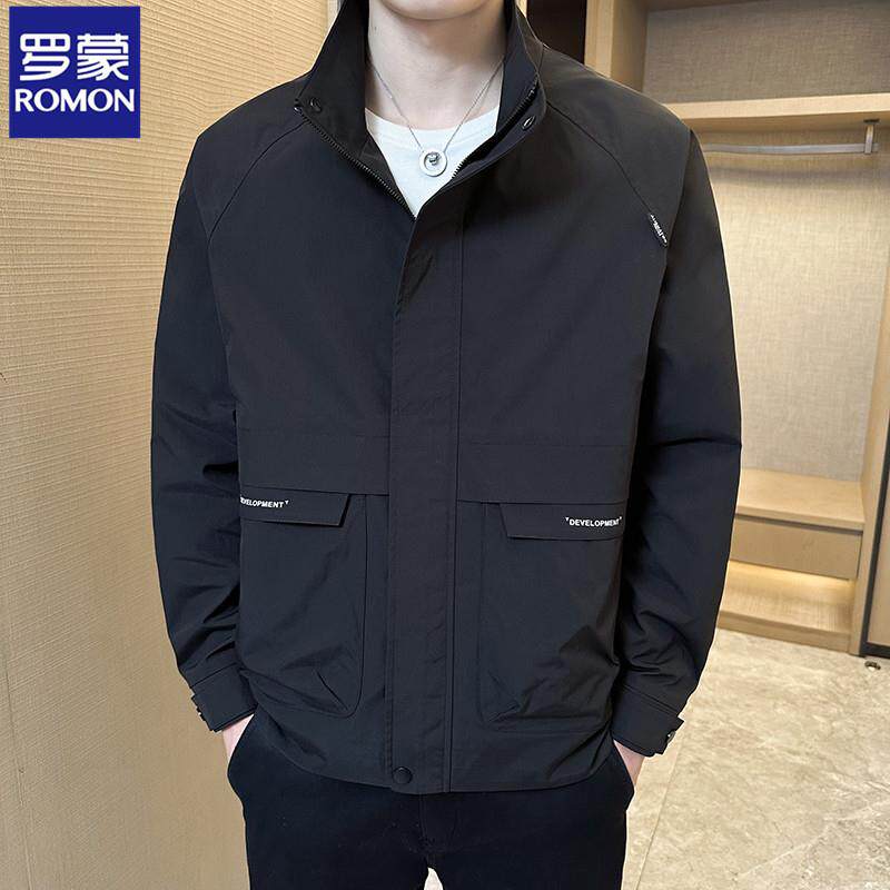 罗蒙轻奢高档秋冬立领男士商务夹克2025新款潮流休闲防风工装外套