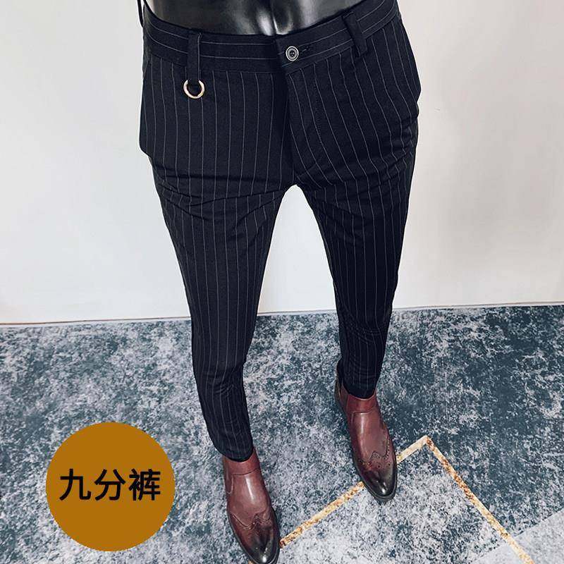 高端轻奢痞帅子男士春秋款韩版西装男裤修身小脚竖条纹休闲西裤