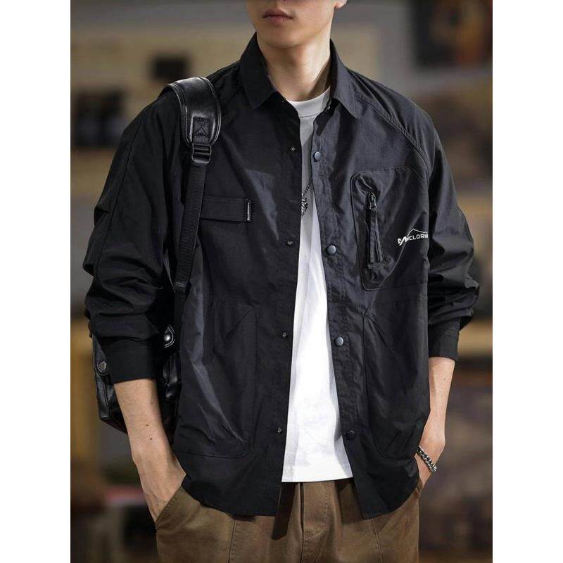 潮牌2025新款休闲工装夹克男秋季港风翻领上衣大码多口袋男款外套