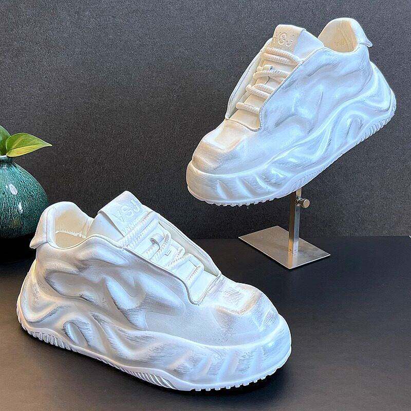 脏脏小白鞋男真皮休闲运动厚底松糕鞋男韩版百搭增高白色老爹鞋男