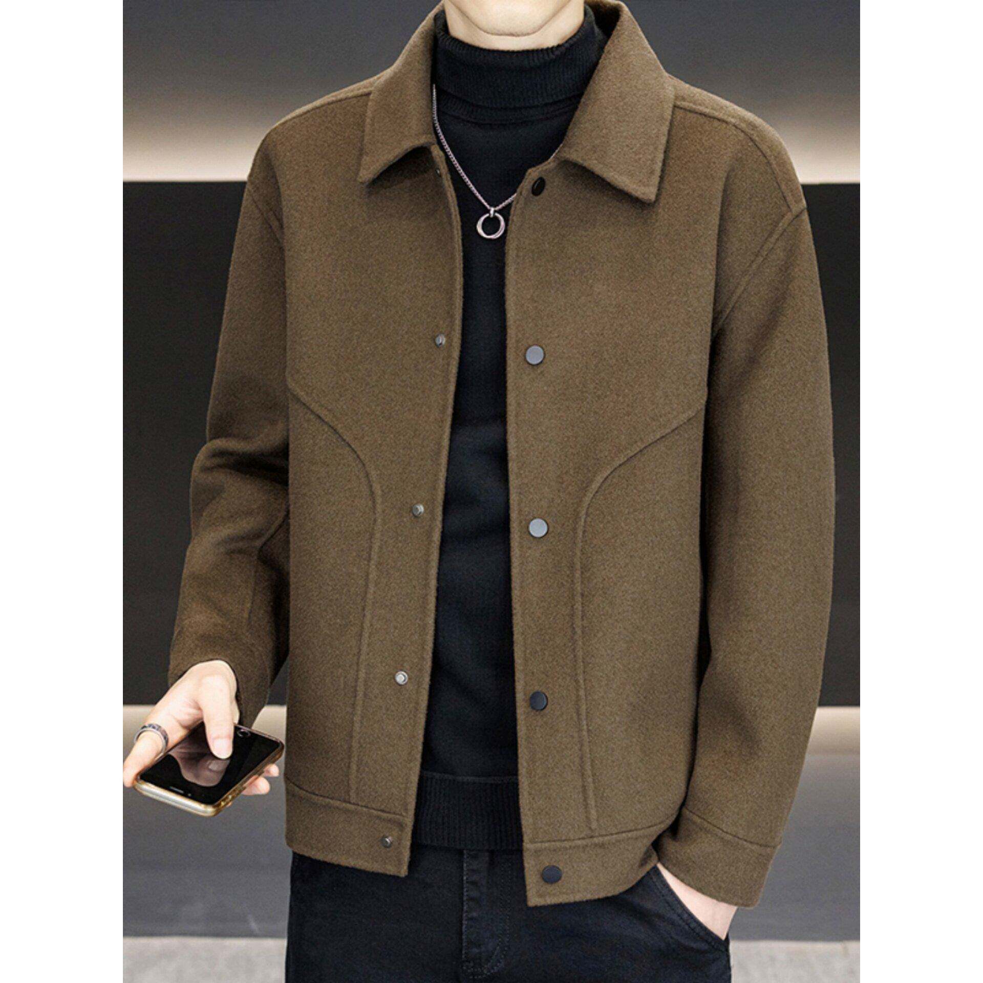 高端羊毛外套男秋冬季新款商务休闲男士修身潮流翻领双面呢子夹克