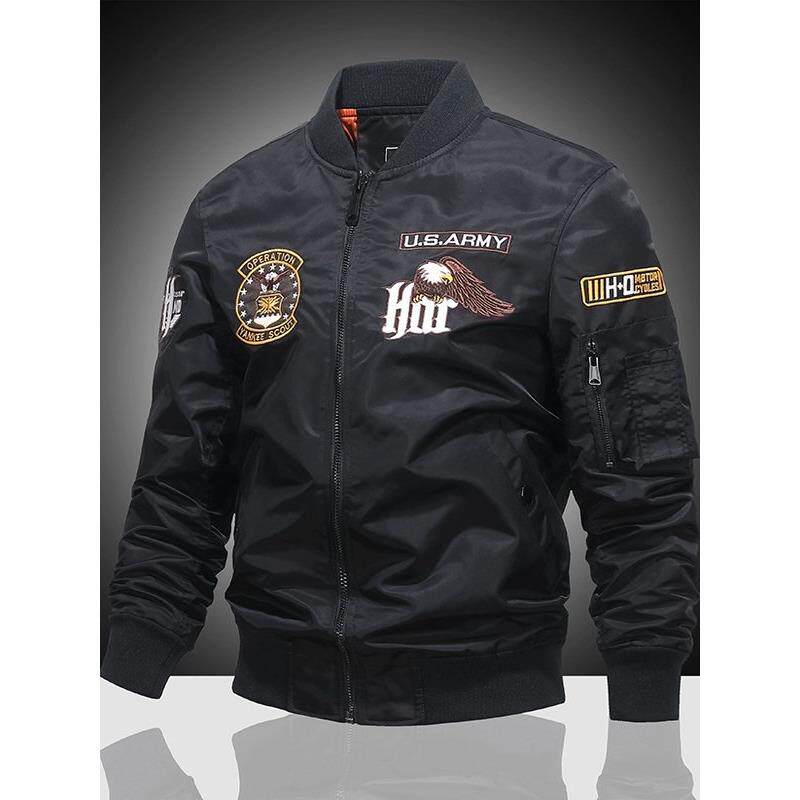 男士工装外套春秋季薄款机车骑行服宽松刺绣潮牌棒球领飞行员夹克