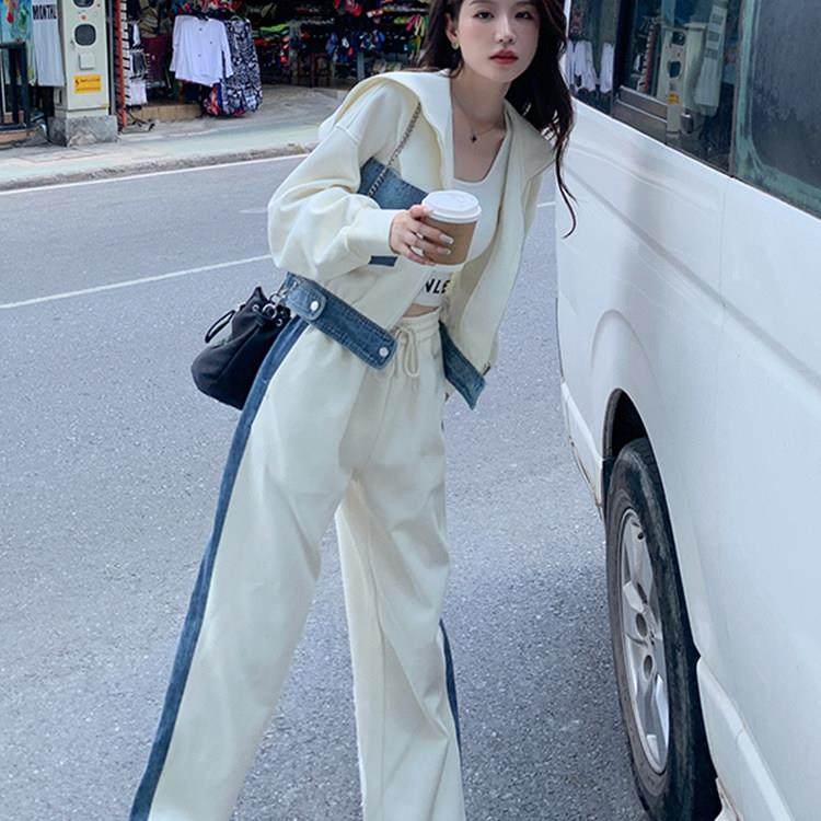 香港春秋新款韩系运动卫衣套装女慵懒风减龄撞色休闲阔腿裤两件套,女装/女士精品,时尚套装,淘宝优惠券,粉丝福利购,淘宝优惠卷