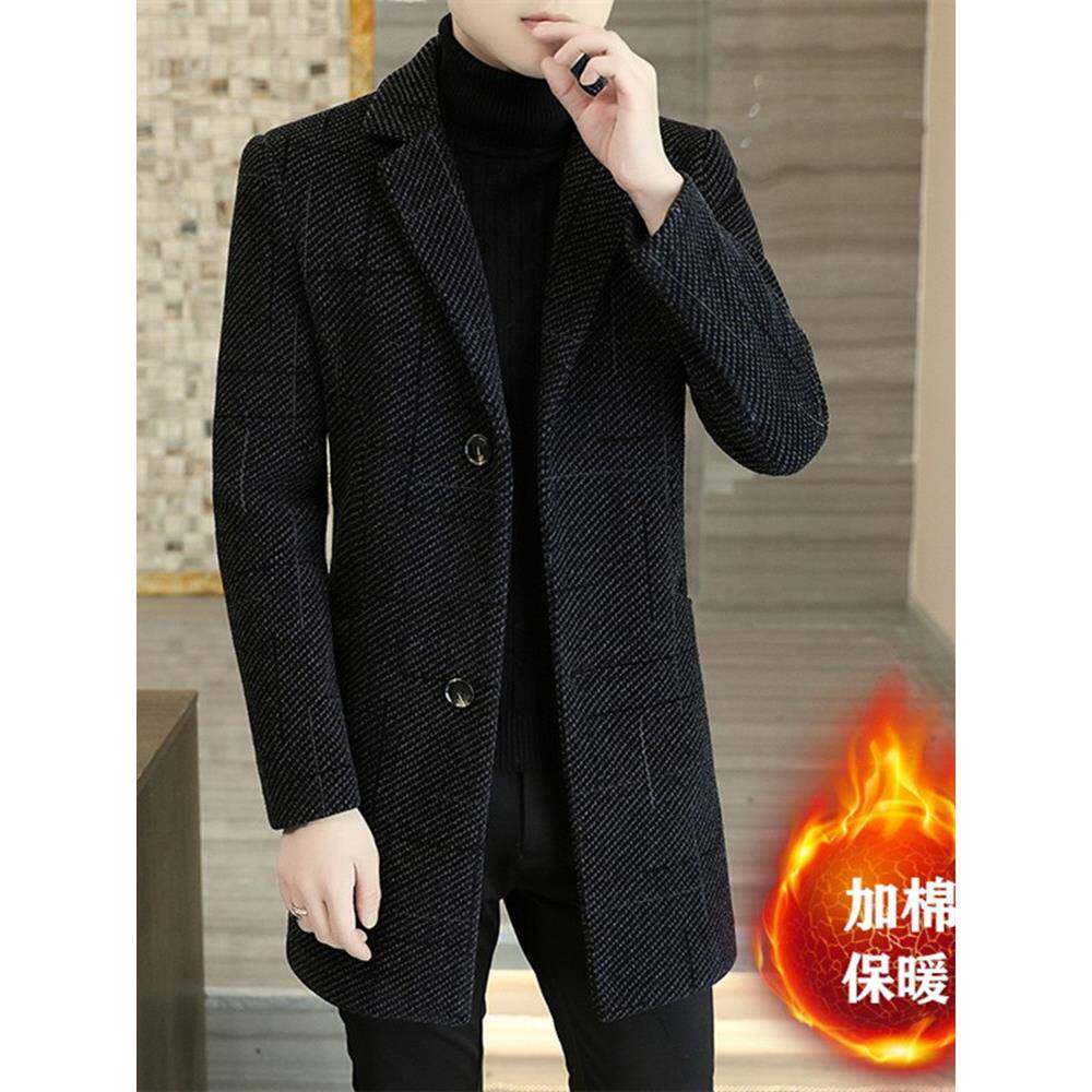 高端中长款羊绒大衣男秋冬新款加厚保暖修身潮流商务休闲毛呢外套