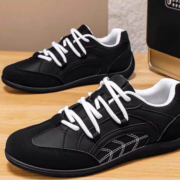 德训鞋男款秋季2025新款黑色休闲运动赛车鞋防滑耐磨增高运动板鞋