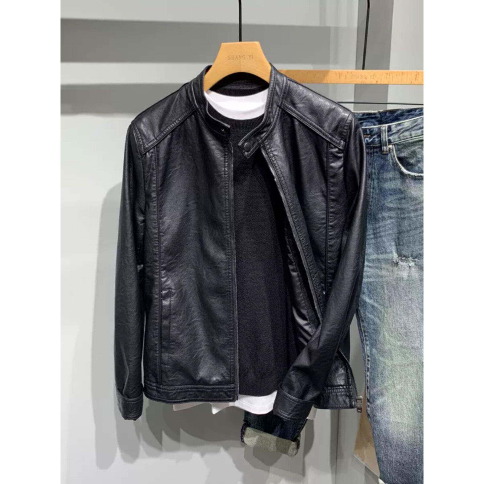 机车皮衣外套男款秋春2025新款潮牌修身帅气百搭立领骑行皮夹克衫