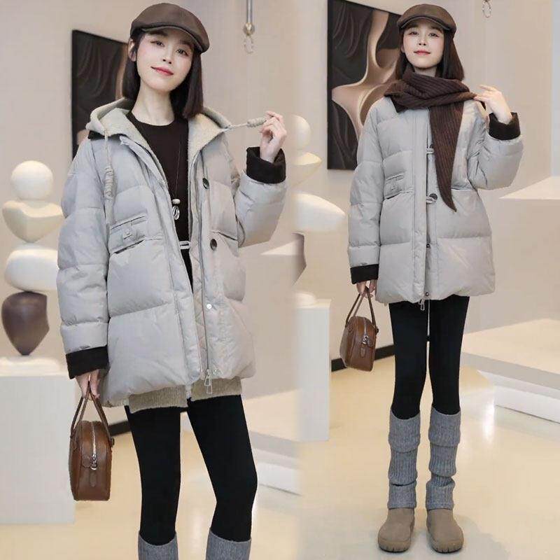 香港代购羽绒棉服女冬季新款时髦中长款宽松显瘦翻领气质棉袄外套