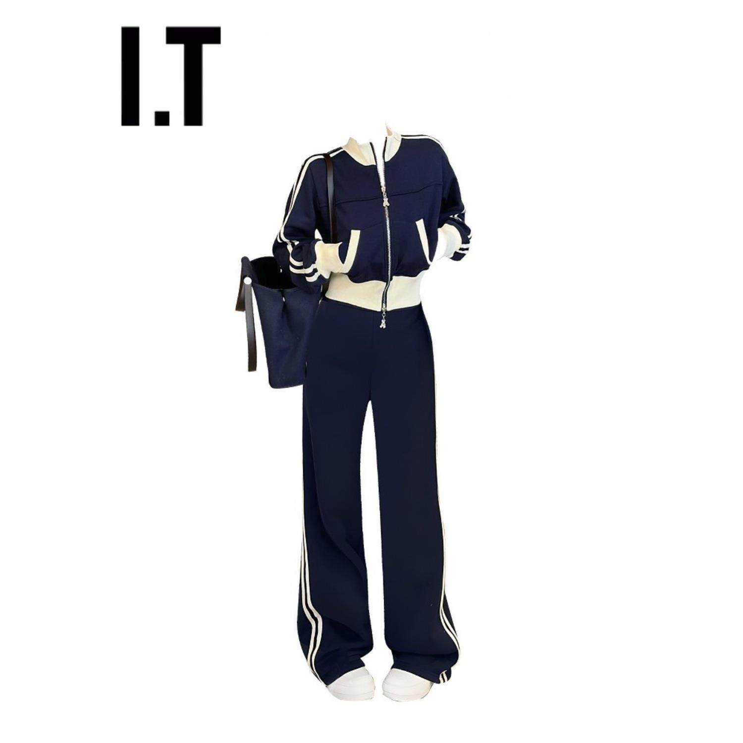 新品香港秋新款休闲运动套装女撞色立领夹克外套条纹阔腿裤两件套,女装/女士精品,时尚套装,淘宝优惠券,粉丝福利购,淘宝优惠卷