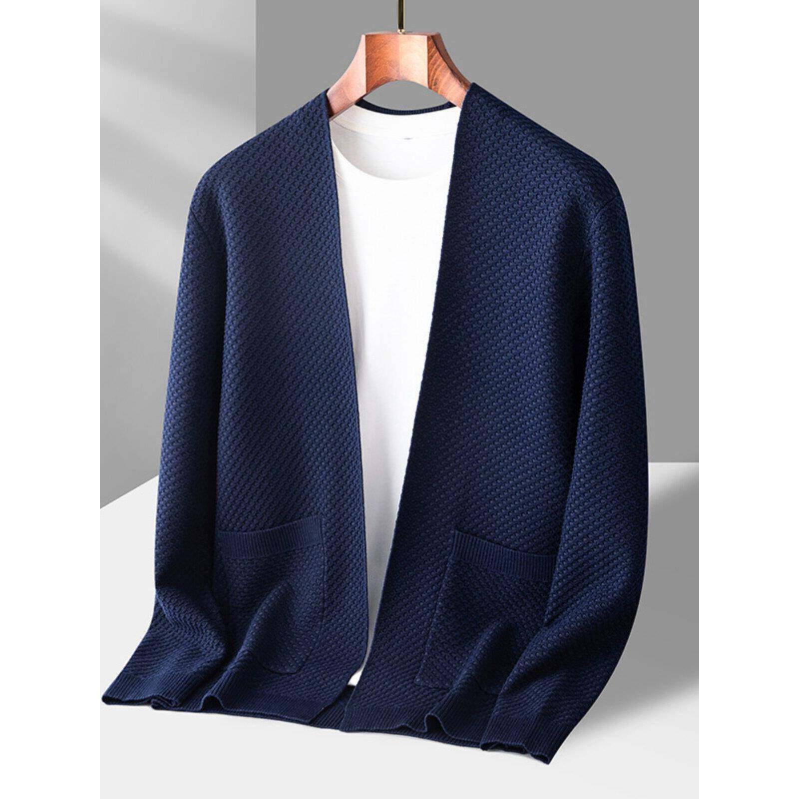 羊毛针织开衫男高端外穿毛衣春秋新款修身潮流帅气商务休闲外套潮