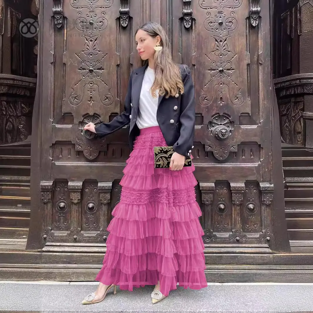 欧美新款高腰蛋糕半身裙女2024