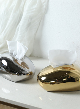 金银色陶瓷纸巾盒家用餐巾纸收纳盒客厅茶几抽纸盒桌面装饰品摆件