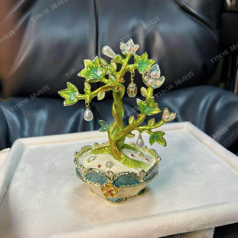 珐琅彩金属工艺品桌面摇钱树盆栽首饰盒新年礼物创意家居装饰摆件