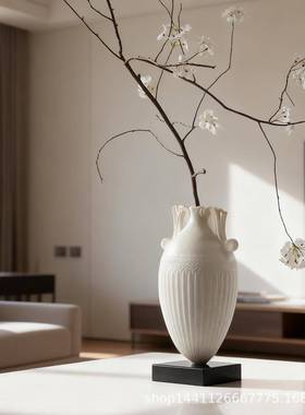 高颜值简约波浪仿玉石树脂花瓶干鲜花民宿百搭艺术高级感家居花器