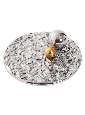 现代轻奢玻璃圆形波浪银色托盘样板间售楼处茶几装饰摆件