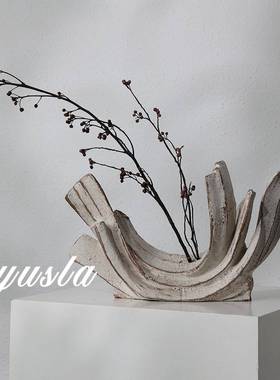 侘寂风简约新中式客厅书房电视柜书房柜样板房间软装饰品树脂摆件