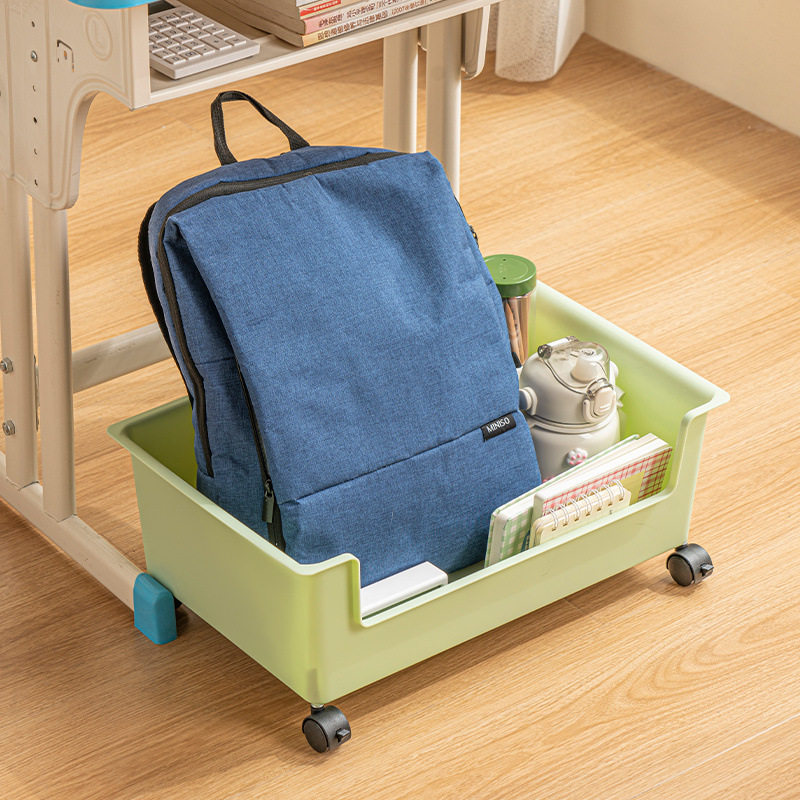 桌下书本收纳盒带滑轮书包可移动书箱装放书籍箱学生宿舍箱子