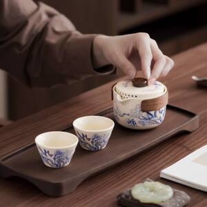 式旅行茶具套装户外一人独饮一壶两杯快客杯茶具外出行携带包