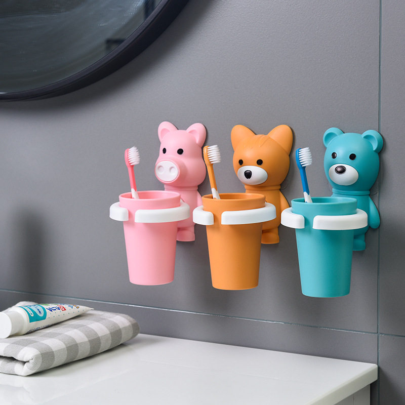 儿童刷牙杯卡通吸盘创意牙刷置物架可爱牙具套装多功能防摔漱口杯