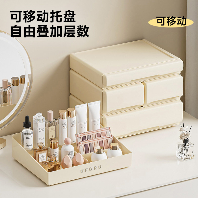 化妆品收纳盒宿舍桌面大容量多层叠加多功能护肤品口红眼影化妆盒