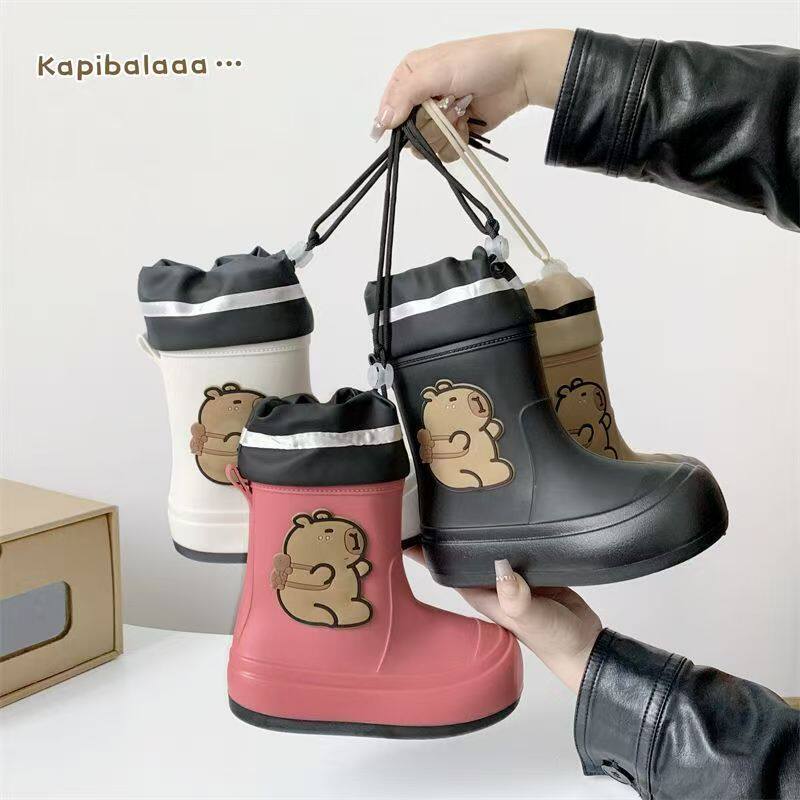 卡皮巴拉儿童雨鞋防滑大童保暖亲子雨靴上学水靴学生束口雨鞋女款