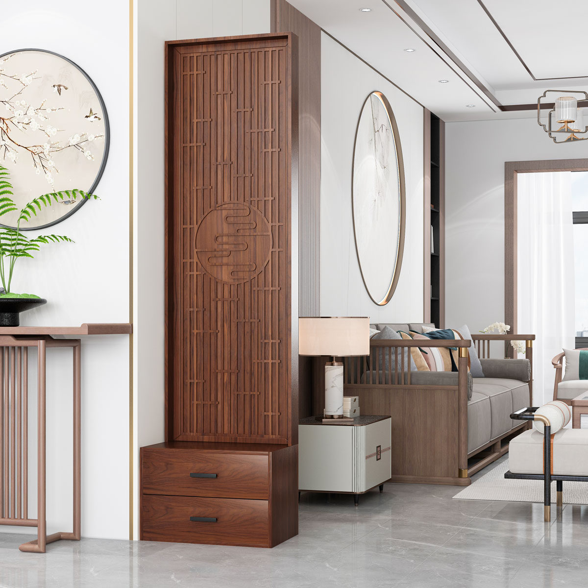 新中式屏风隔断入户客厅小平方鞋柜玄关柜可移动简约现代木质座屏,住宅家具,座屏,淘宝优惠券,粉丝福利购,淘宝优惠卷