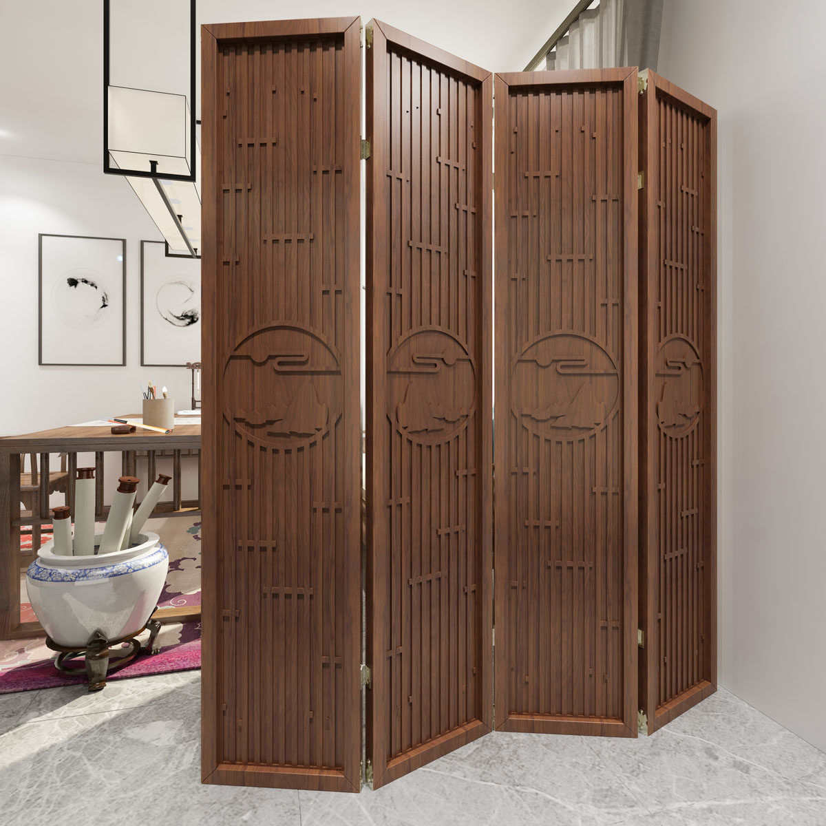 新中式木质屏风玄关客厅移动折叠中国风简约现代办公室网红隔断帘