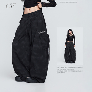 跳舞运动爵士舞嘻哈长裤 CV新广场舞潮牌 长裤 黑色工装 潮 花苞口袋