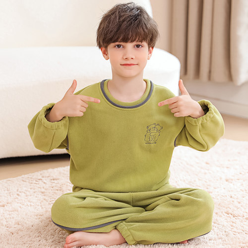 男童珊瑚绒睡衣家居服套装秋冬款