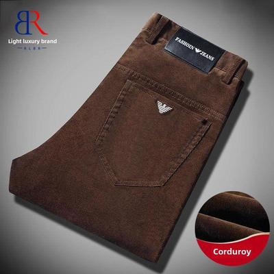 RLBR灯芯绒男裤子冬季加绒加厚休闲裤宽松大码直筒裤保暖条绒裤