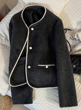 LILY MOST灰色温柔小香风双面羊绒大衣女2025冬季新款毛呢短外套