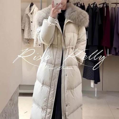 RIXO STREET法式羽绒服冬季中长款仿狐狸大毛领宽松显瘦过膝外套