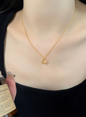 铜镀18K精致小众设计高级感圆圈吊坠项链简约气质百搭锁骨链女