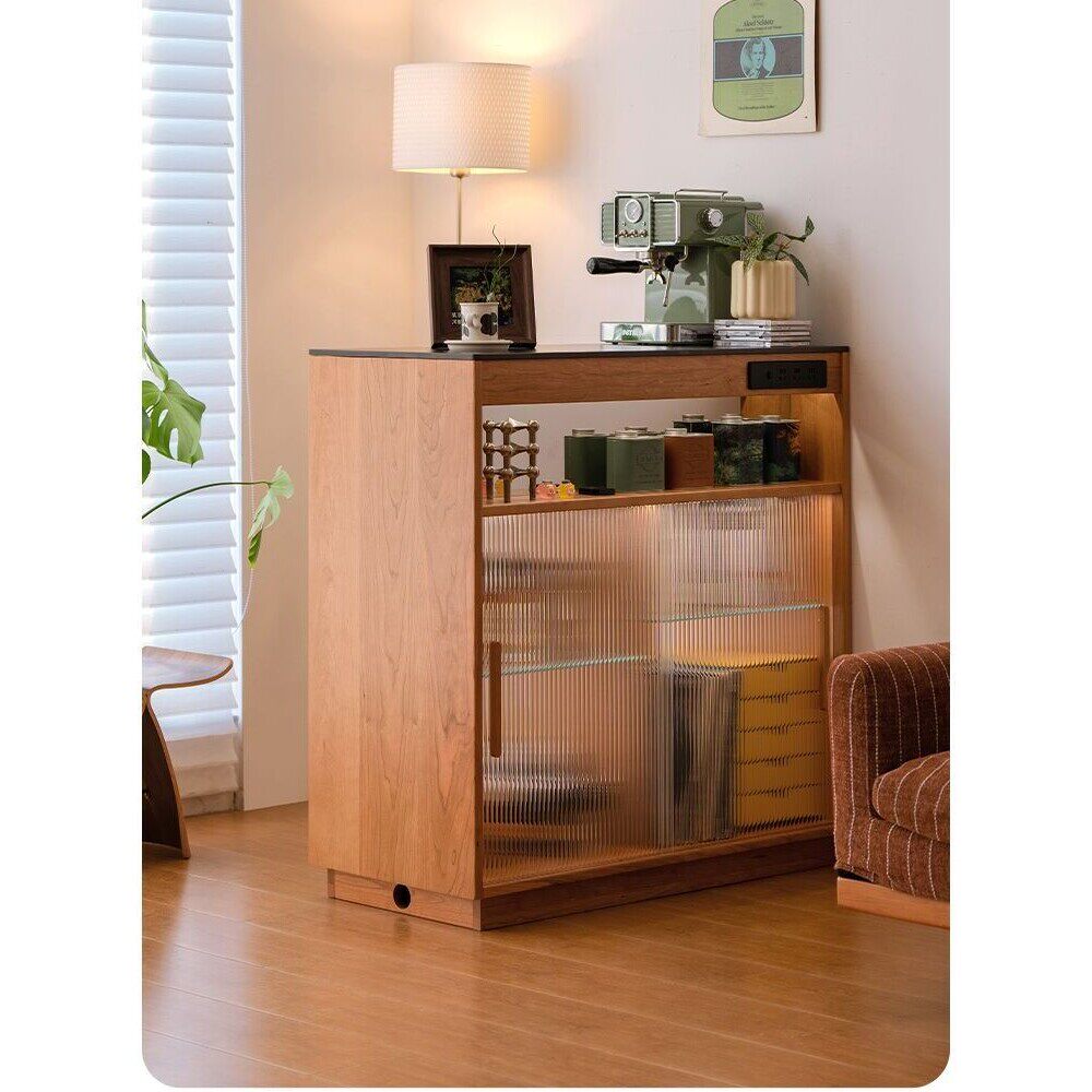 开放式吧台柜实木家用阳台隔断吧台桌客厅樱桃木岩板休闲小吧台