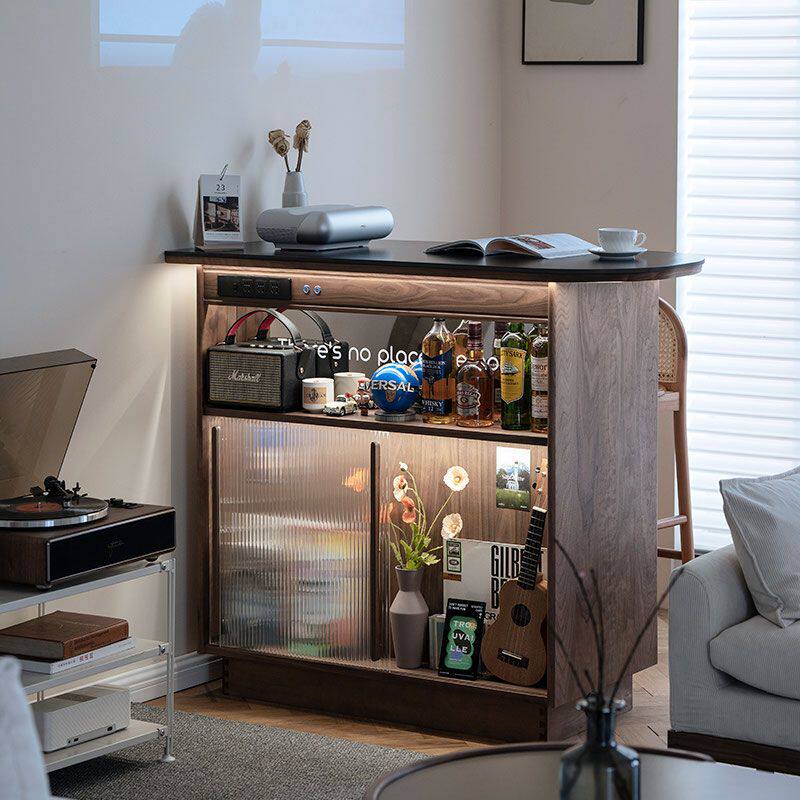 尽欢吧台柜黑胡桃木日式客厅餐边柜一体家庭小户型隔断吧桌樱桃木