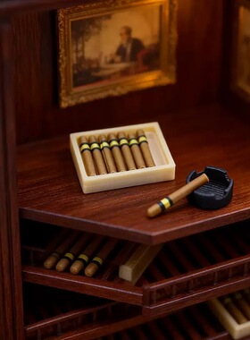 娃娃屋dollhouse摆件微缩场景拍摄道具迷你烟灰缸盒装雪茄模型