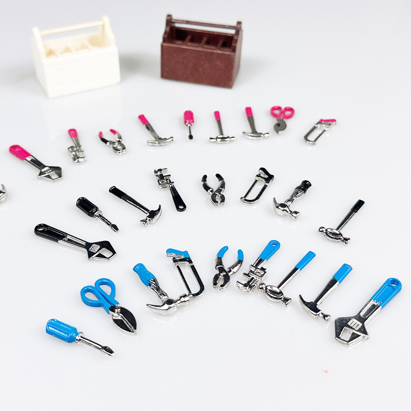 1：12娃娃屋dollhouse家具配件迷你小工具箱微缩场景摆件起子整套