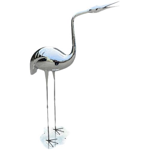 不锈钢火烈鸟雕塑可定制仙鹤镜面售楼处水池草坪园林装饰白鹭摆件