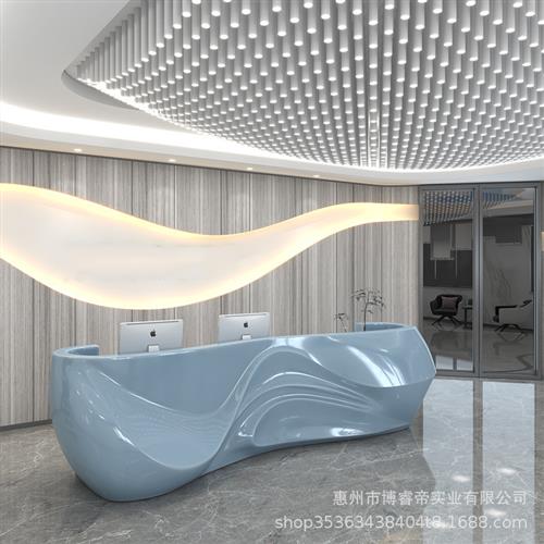 异形创意玻璃钢烤漆前台售楼部酒店接待前台酒吧吧台商场咨询台桌