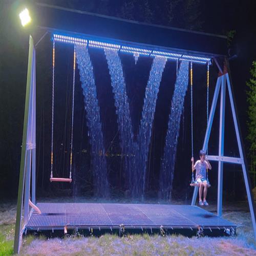 户外大水幕秋千水帘瀑布秋千设备互动感应循环流水不湿身灯光雨幕