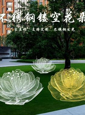 户外不锈钢蒲公英雕塑铁艺发光镂空花朵园林摆件草坪美陈装饰景观