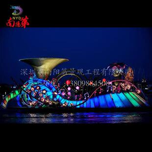 游湖彩船艺术彩船端午七夕彩船巡游LED彩船仿古美陈道具